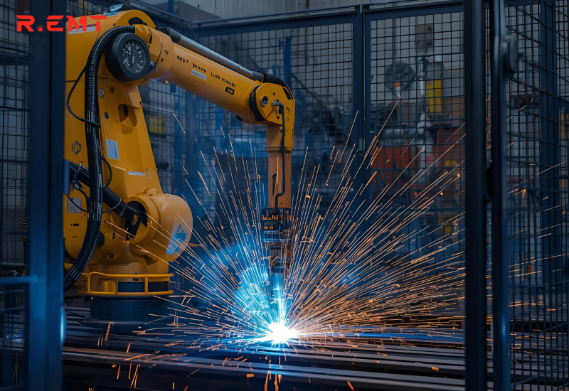 Robot hàn tự động hoạt động trong buồng bảo hộ an toàn